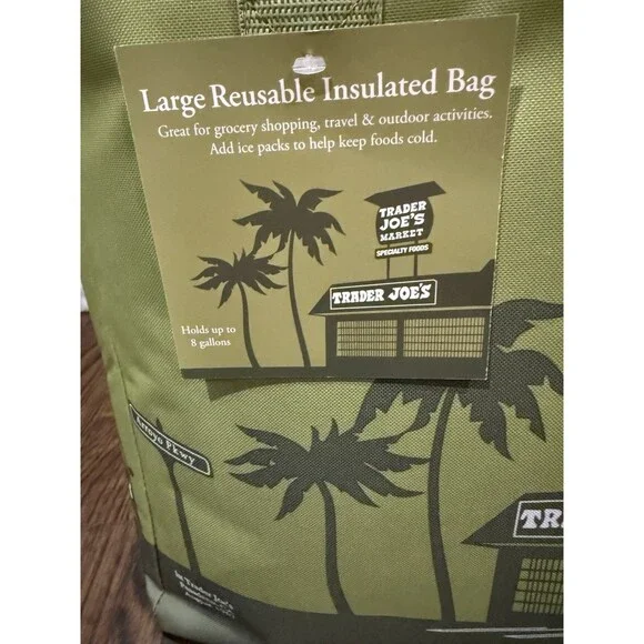 Trader Joe's Insulated Bag Olive Green Large Reusable Tote NEW 8 gal Ships Quick - Picture 4 of 9